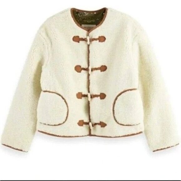 Scotch & Soda Jackets & Blazers - Scotch & Soda Cream Brown Long Sleeve Button Front Designer Teddy jacket NEW M